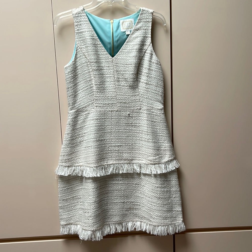 Sail to Sable Winter White/Creme colored tweed dress two tier bottom.